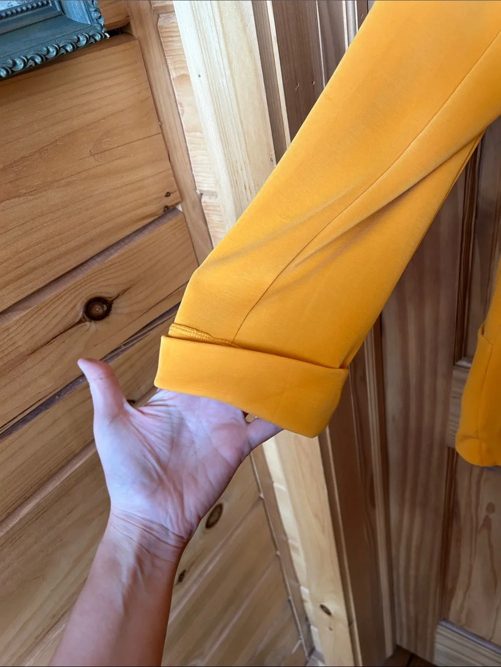 Skies Are Blue Mustard Yellow Open Front Blazer - Picture 5 of 7